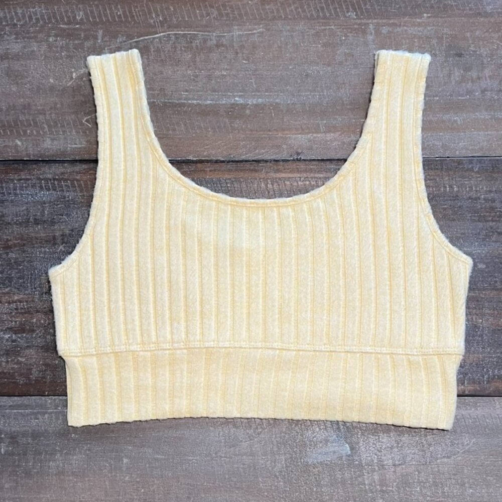 Altar’d State Ribbed Cropped Tank Top L | Champagne Cream Stretch Lounge